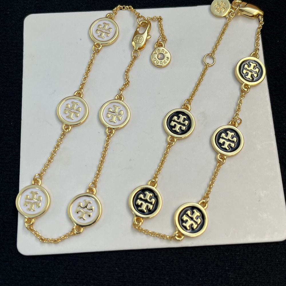 Tory Burch Enamel Geometric Round Logo Metal Bracelet